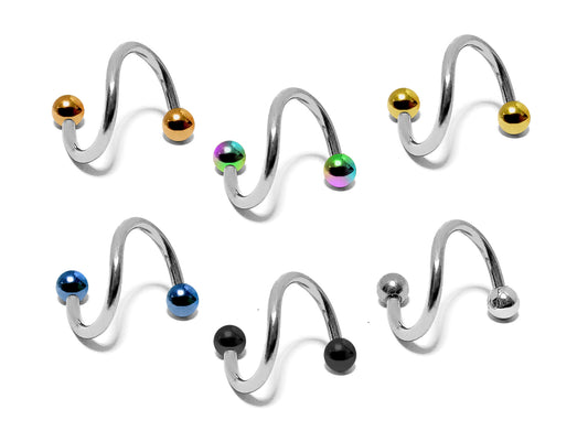 Twisted Barbell Helix Ring Cartilage, Lip Jewelry with Custom Ball Colors - Body Jewellery 16g 14g