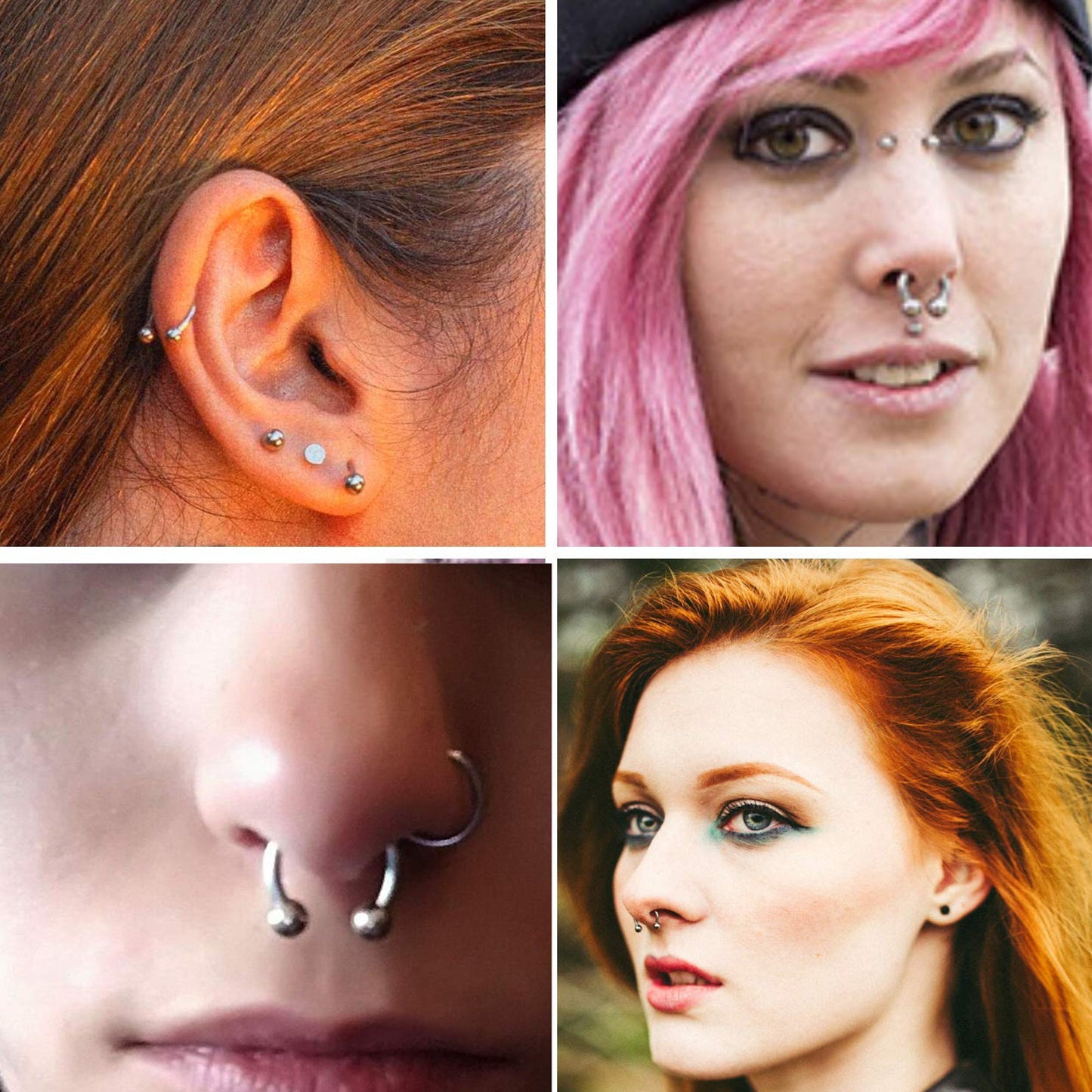 Septum Ring, Horseshoe Barbell- 16g Nose Ring 5pcs Size 6mm to 14mm - Body Piercing for Cartilage Tragus Helix Eyebrow ,Nipple Ear Piercings