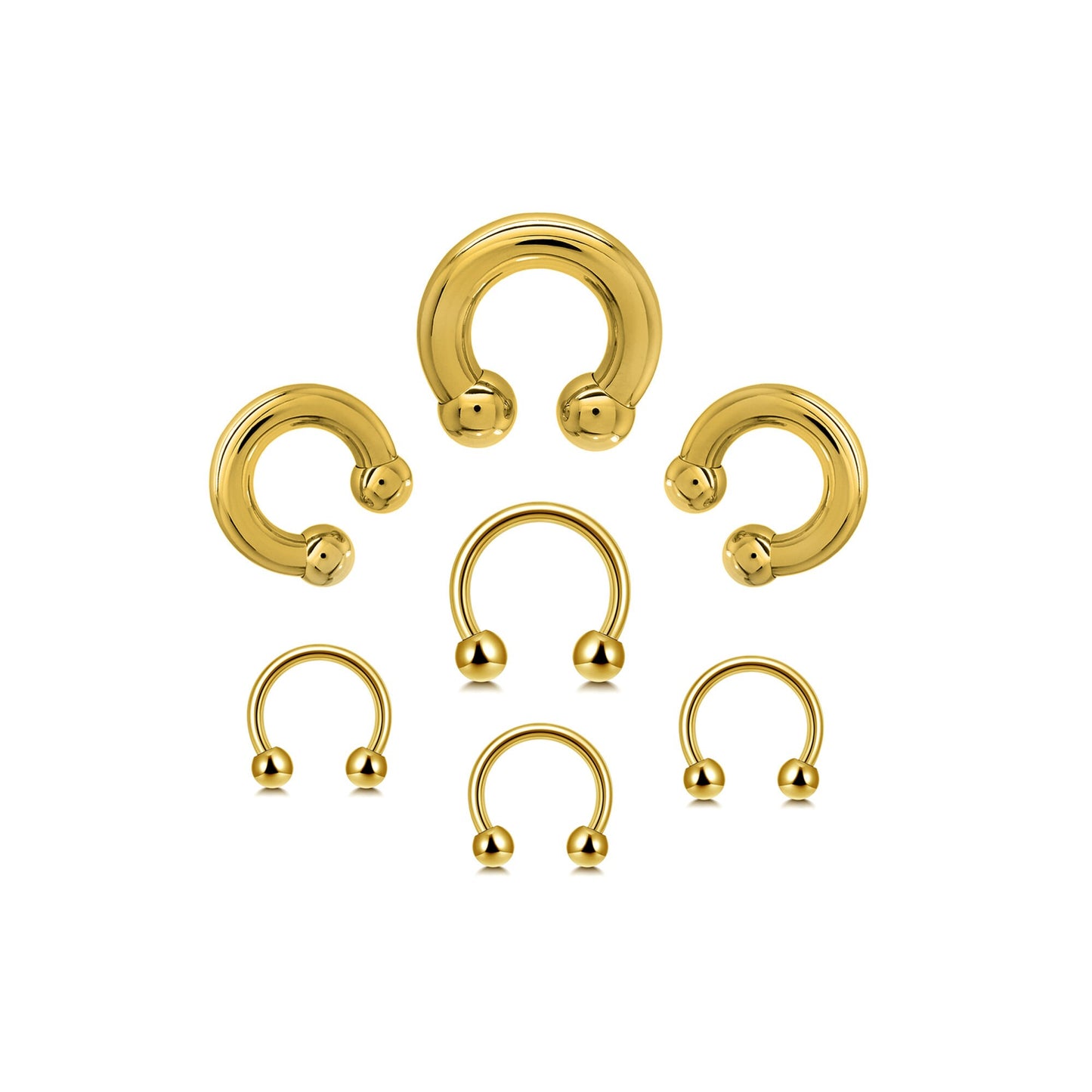 Gold Septum Ring, Horseshoe Barbell - Nose Ring Size 10g to 00g - Horseshoe Piercing for Tragus Helix Eyebrow, Nipple Ear Piercings