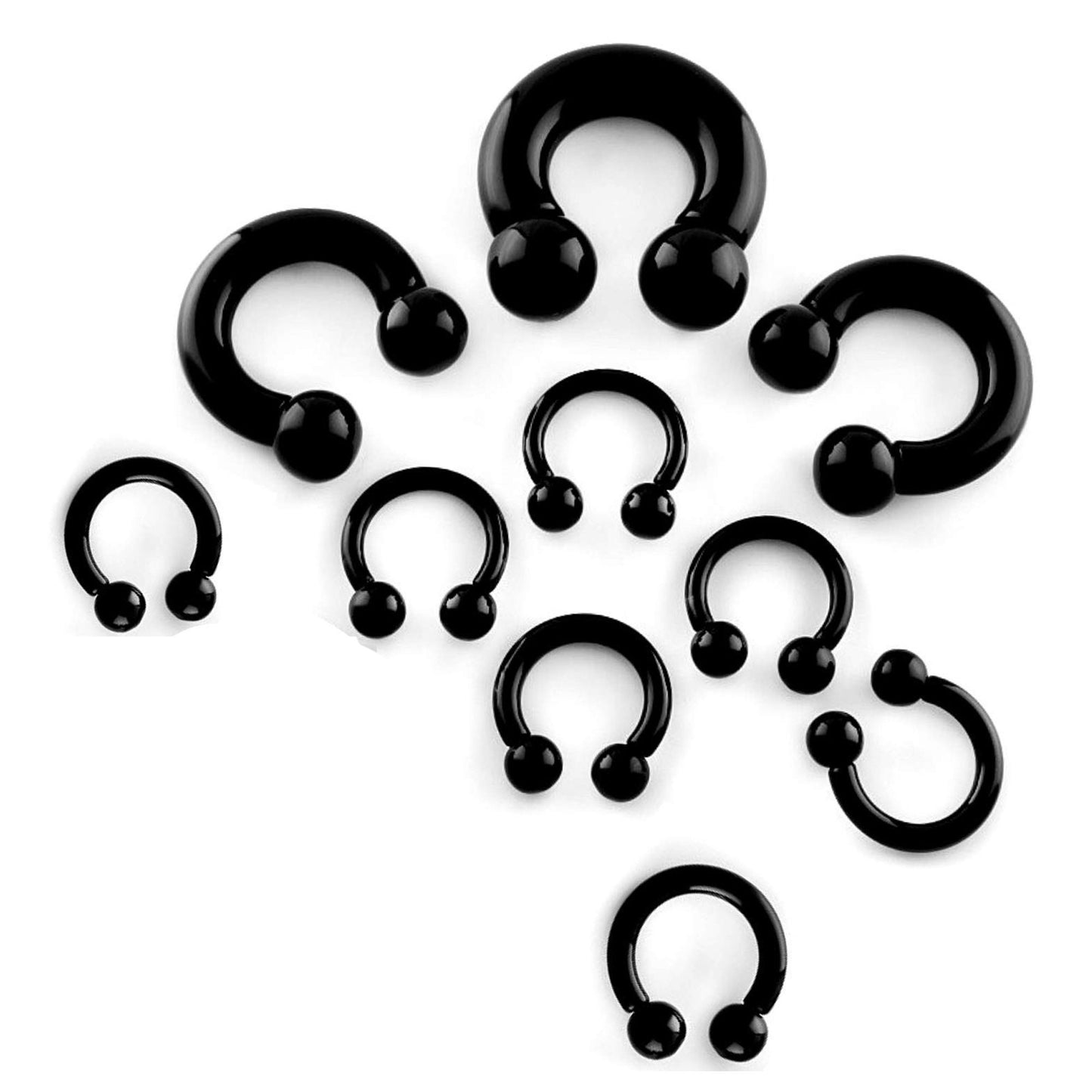 Black Titanium Septum Ring, Horseshoe Barbell - Nose Ring Size 10g to 00g - Horseshoe Piercing for Tragus Helix Eyebrow, Nipple Ear