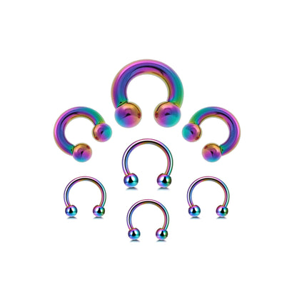 Rainbow Titanium Septum Ring, Horseshoe Barbell - Nose Ring Size 10g to 00g - Horseshoe Piercing for Tragus Helix Eyebrow, Nipple Ear