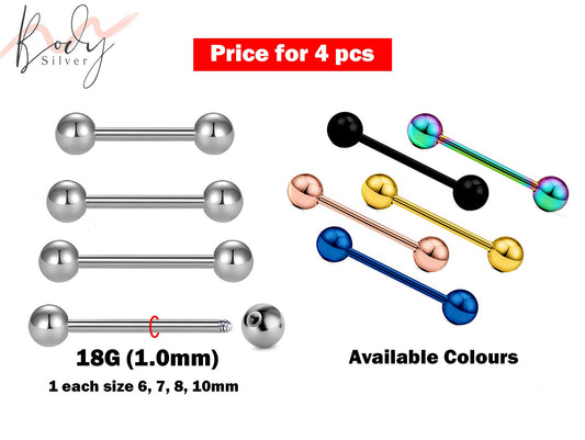 Barbell Stud, 18g Barbell Piercing - 4 Pieces Tongue Piercing - You will get 1 each Size. Body Jewelry Barbells, Daith, Tragus, Helix