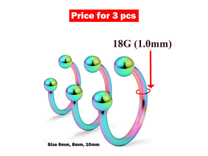 Septum Ring, Horseshoe Barbell- 18g Nose Ring 3pcs Size 6, 8, 10mm - Body Piercing for Cartilage Tragus Helix Eyebrow ,Nipple, Ear