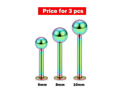 Cartilage Stud, Lip Piercing- 3 Pieces Labret Jewelry - 14g, 16g - 6, 8, 10mm - Body Piercing for Monroe Lip Ring Tragus Helix Earring Stud