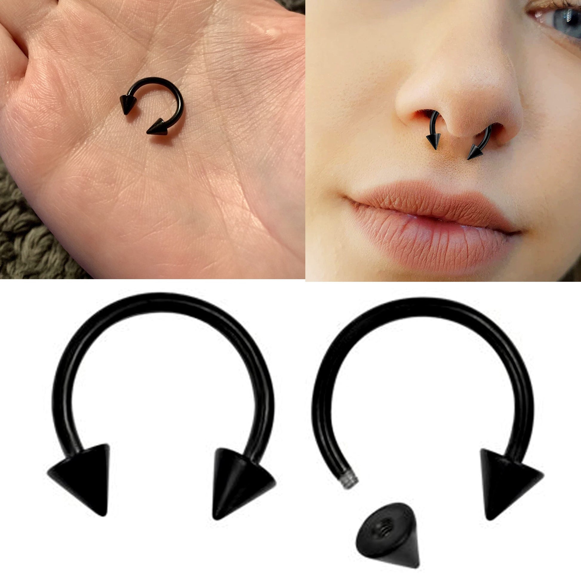 Spike Piercing, Horseshoe Septum Ring - Spike/ Cone Circular Barbell - Piercing for Septum Jewelry, Nipple Piercing