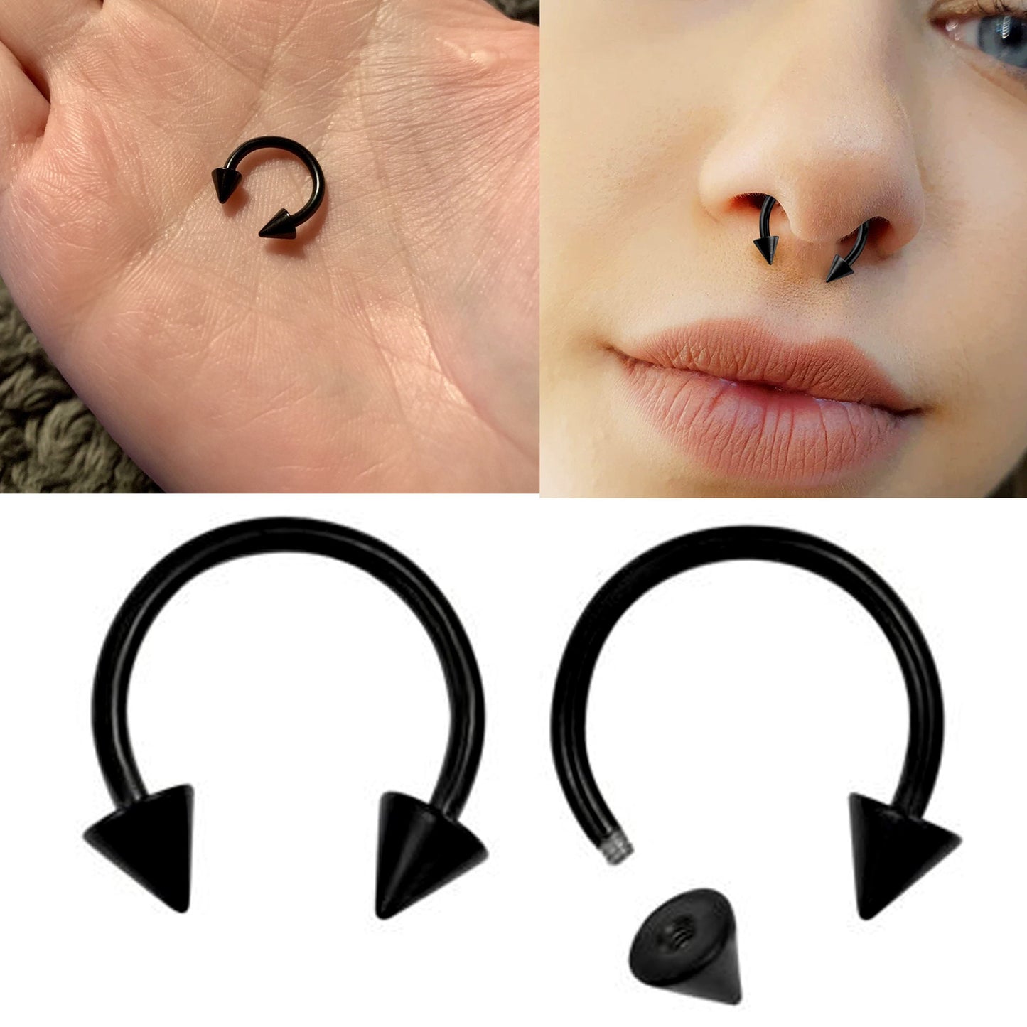 Titanium Spike Piercing, Horseshoe Septum Ring - Spike/ Cone Circular Barbell - Piercing for Septum, Nipple Piercing