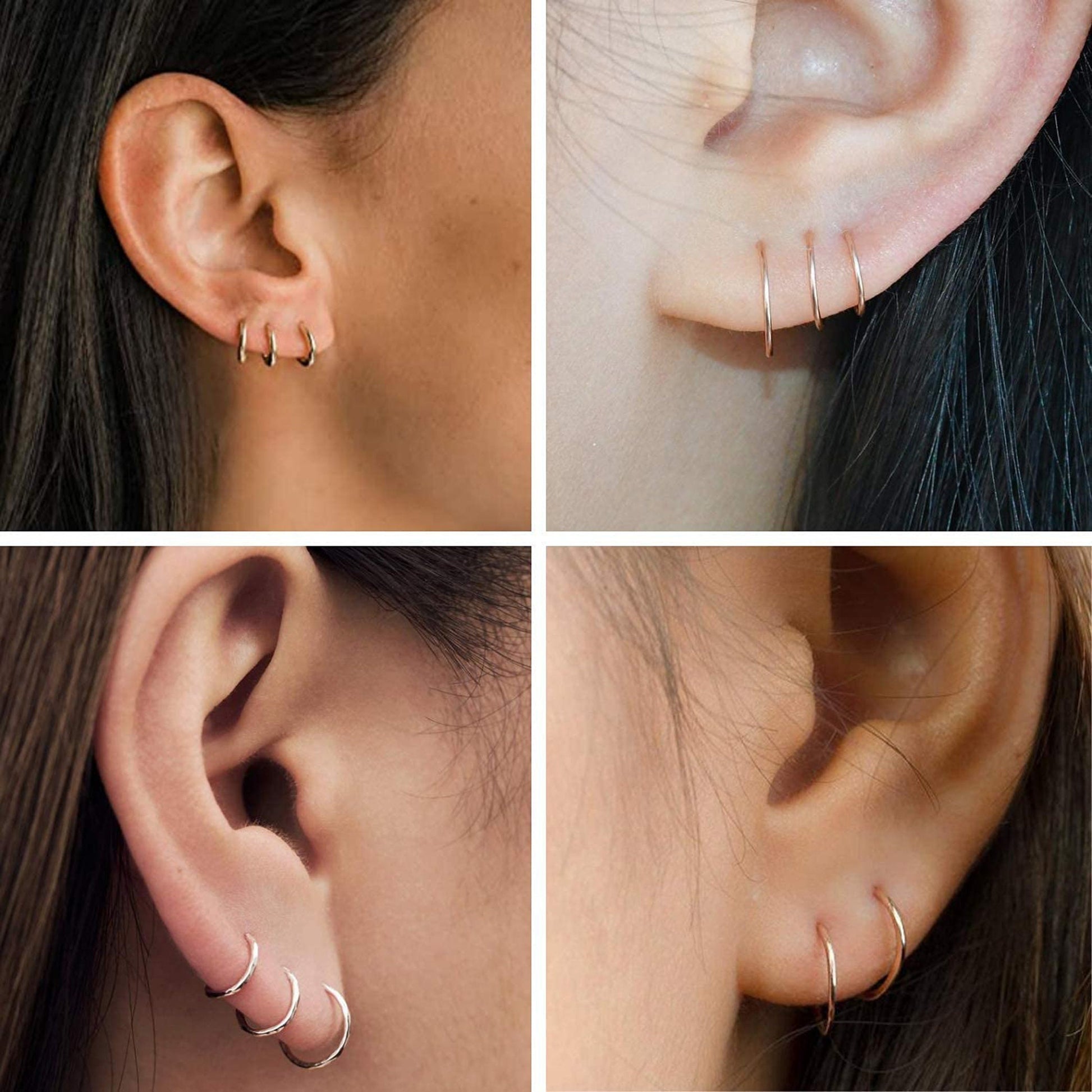 Huggie Hoop Earrings, Cartilage Hoops - 1 Pair Unisex Sleeper Hoops for Nose Ring Helix Ring Daith Ring - Available in Silver and Rose Gold