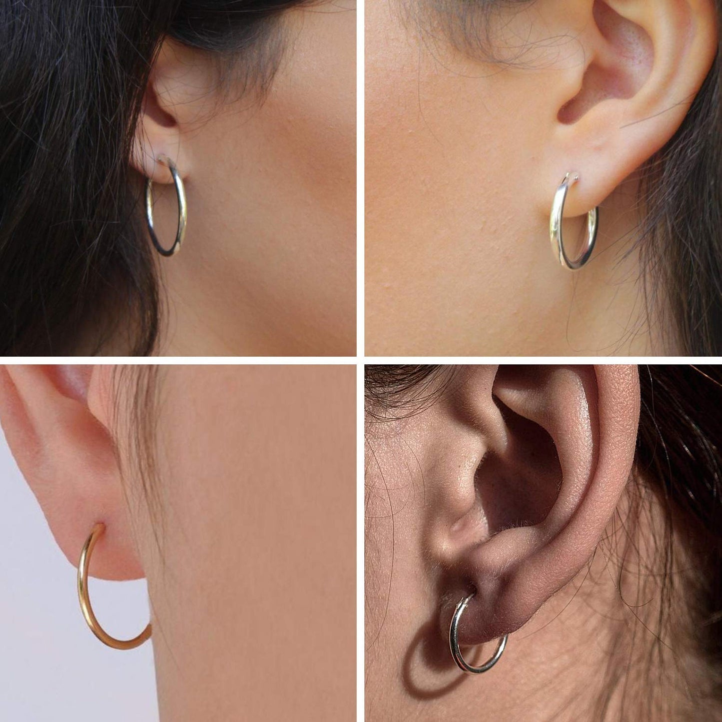 Silver Hoop Earrings - 3 Pairs Unisex Sleeper Hoops for Nose Ring Helix Ring Daith Ring Rook Ring - Available in Gold and Rose Gold