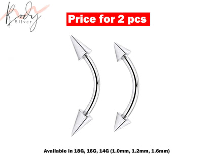 Spike Eyebrow Piercing, Eyebrow Ring- 2 Pieces Spike Bent Barbell and Cone - Body Piercing for Eyebrow Jewelry, Dainty, Vertical labret