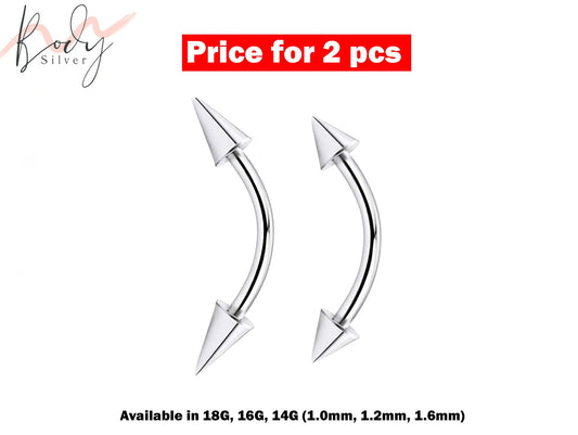 Spike Eyebrow Piercing, Eyebrow Ring- 2 Pieces Spike Bent Barbell and Cone - Body Piercing for Eyebrow Jewelry, Dainty, Vertical labret