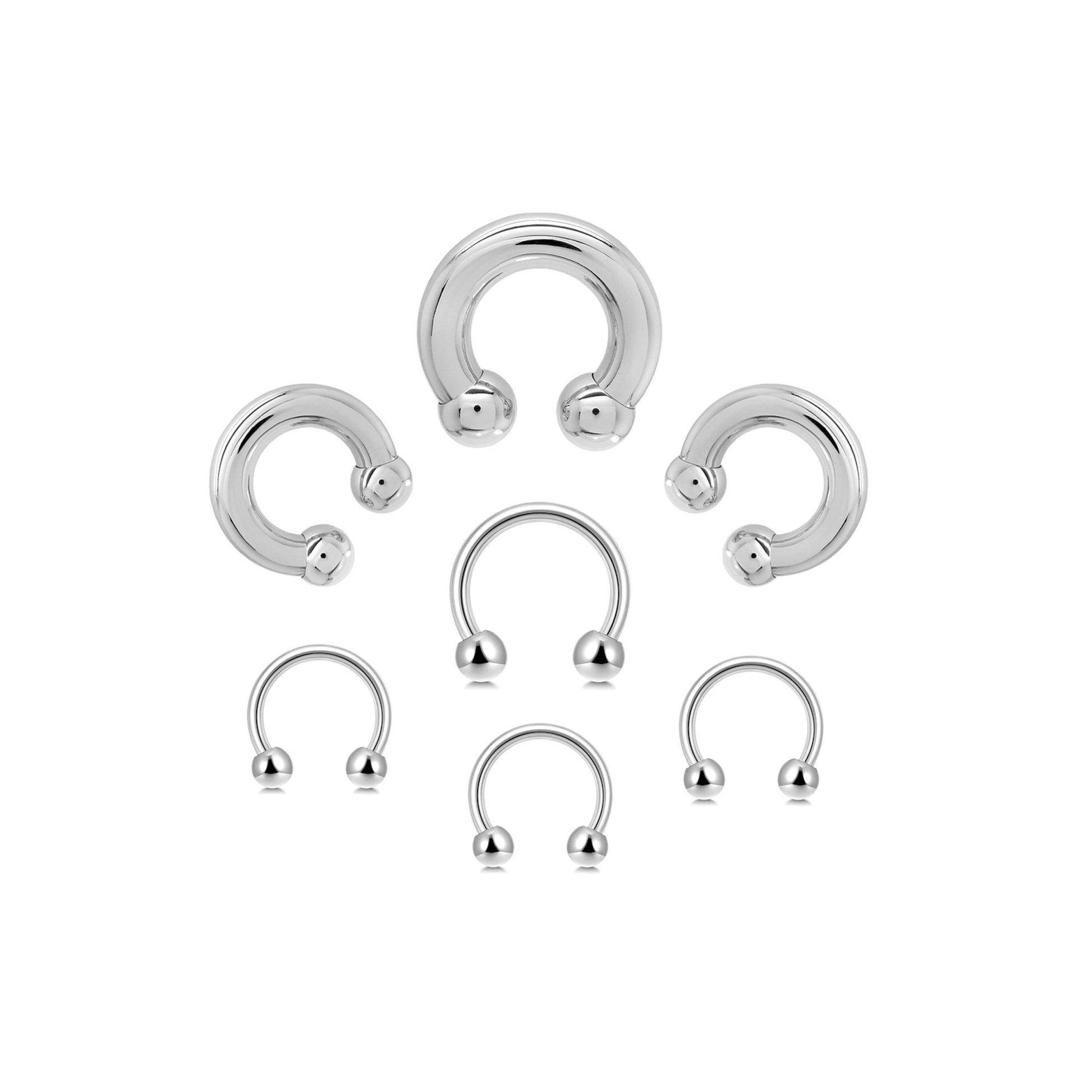 Horseshoe Barbell, Septum Ring - Nose Ring Size 10g to 00g - Horseshoe Piercing for Tragus Helix Eyebrow, Nipple Ear Piercings