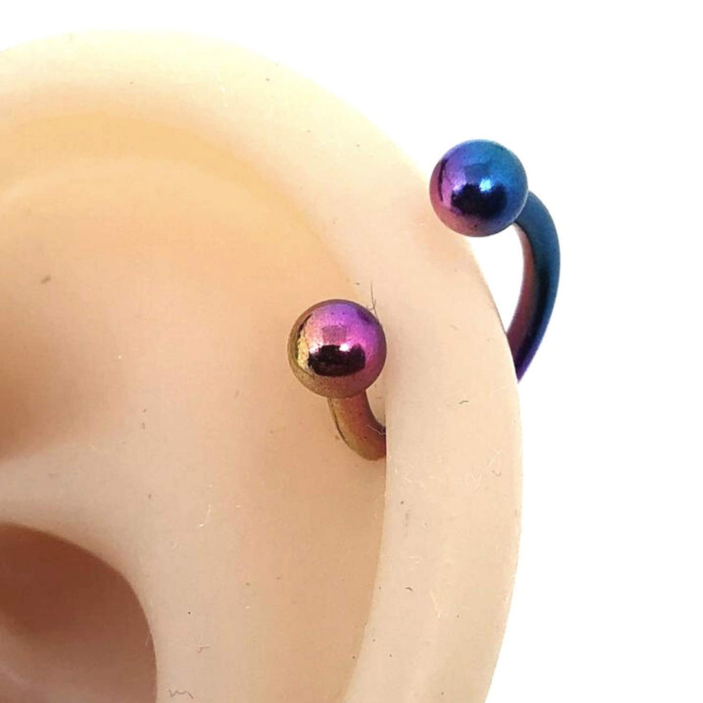 Rainbow Septum Ring, Horseshoe Barbell - Nose Ring Size 10g to 00g - Horseshoe Piercing for Tragus Helix Eyebrow, Nipple Ear Piercings