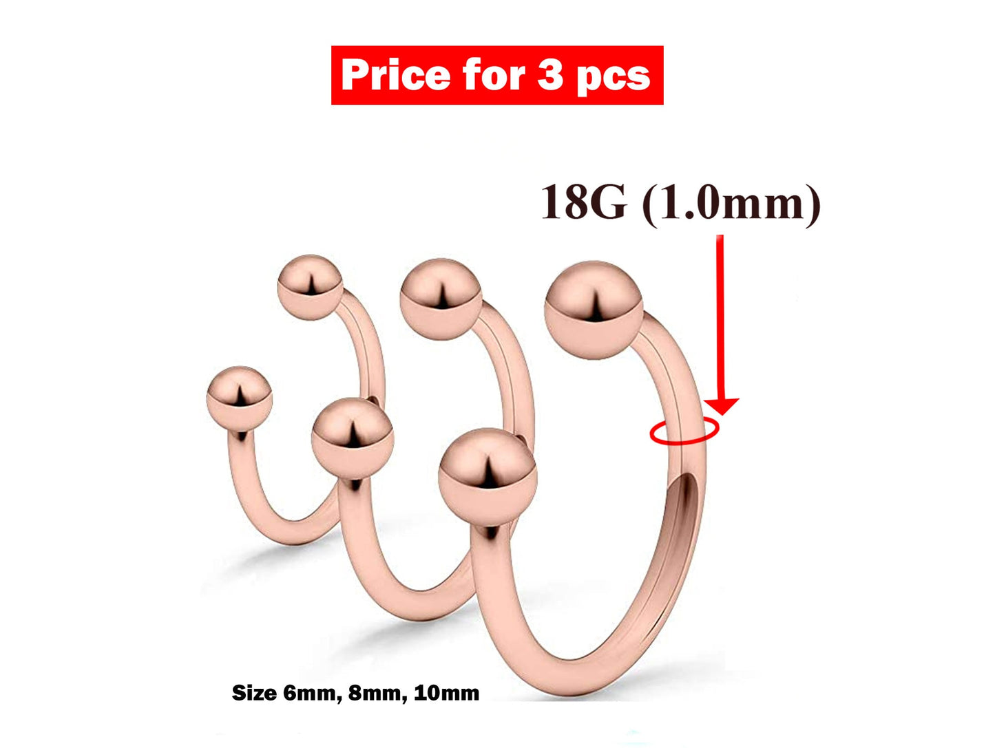 Septum Ring, Horseshoe Barbell- 18g Nose Ring 3pcs Size 6, 8, 10mm - Body Piercing for Cartilage Tragus Helix Eyebrow ,Nipple, Ear