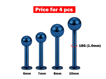 Flat Back Cartilage Earring- 4 Pieces Labret Piercing- 18g - 6, 7, 8, 10mm - Body Piercing for Monroe Lip Ring Tragus Helix Earring Stud