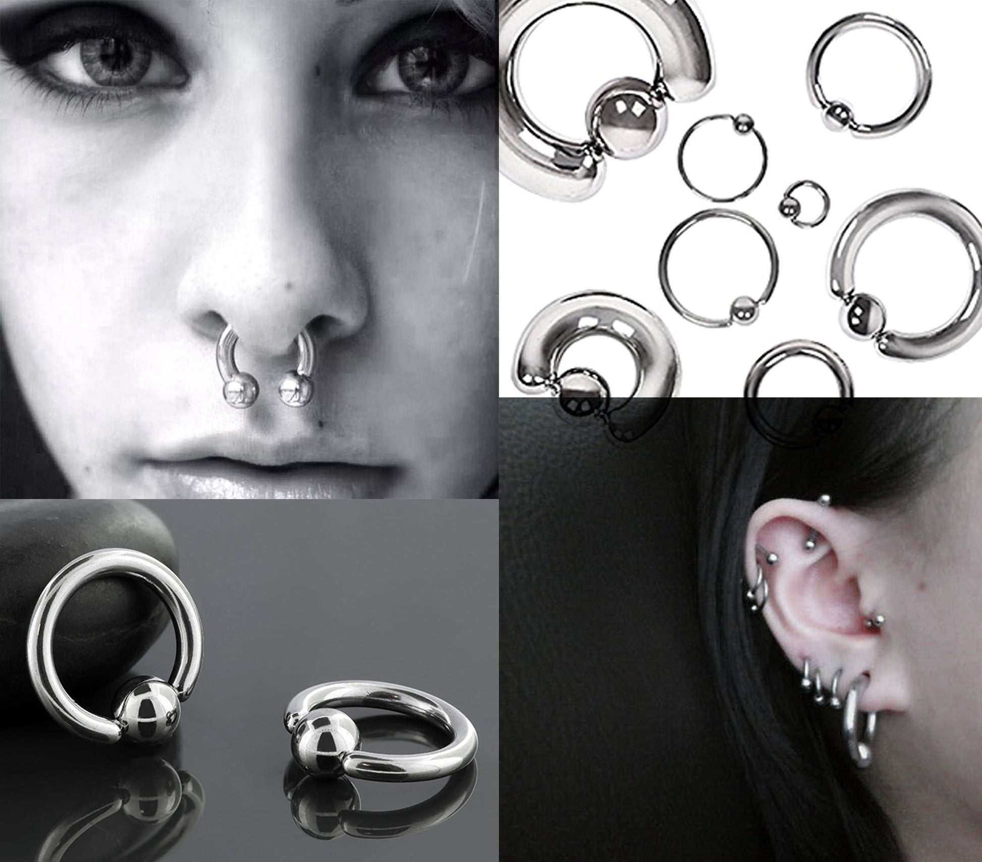 Ball Hoop Earrings, BCR/CBR Nose Ring - 18g 16g 14g Dainty Nose Ring Hoop, PA Ring Available in Many Colours - Body Piercing for Ear, Nose