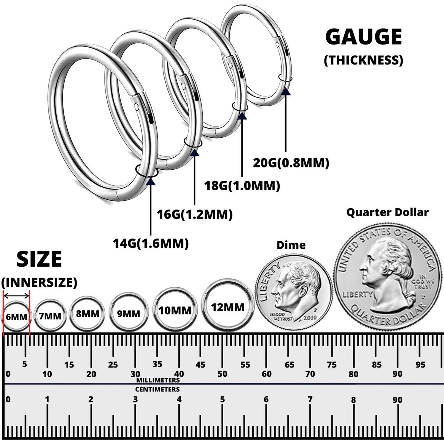 Titanium Clicker Hoops Earrings , Nose Ring - Color Septum Clicker Ring 8g 10g 12g 14g 16g 18g 20g - Piercing for, Helix, Tragus, Cartilage