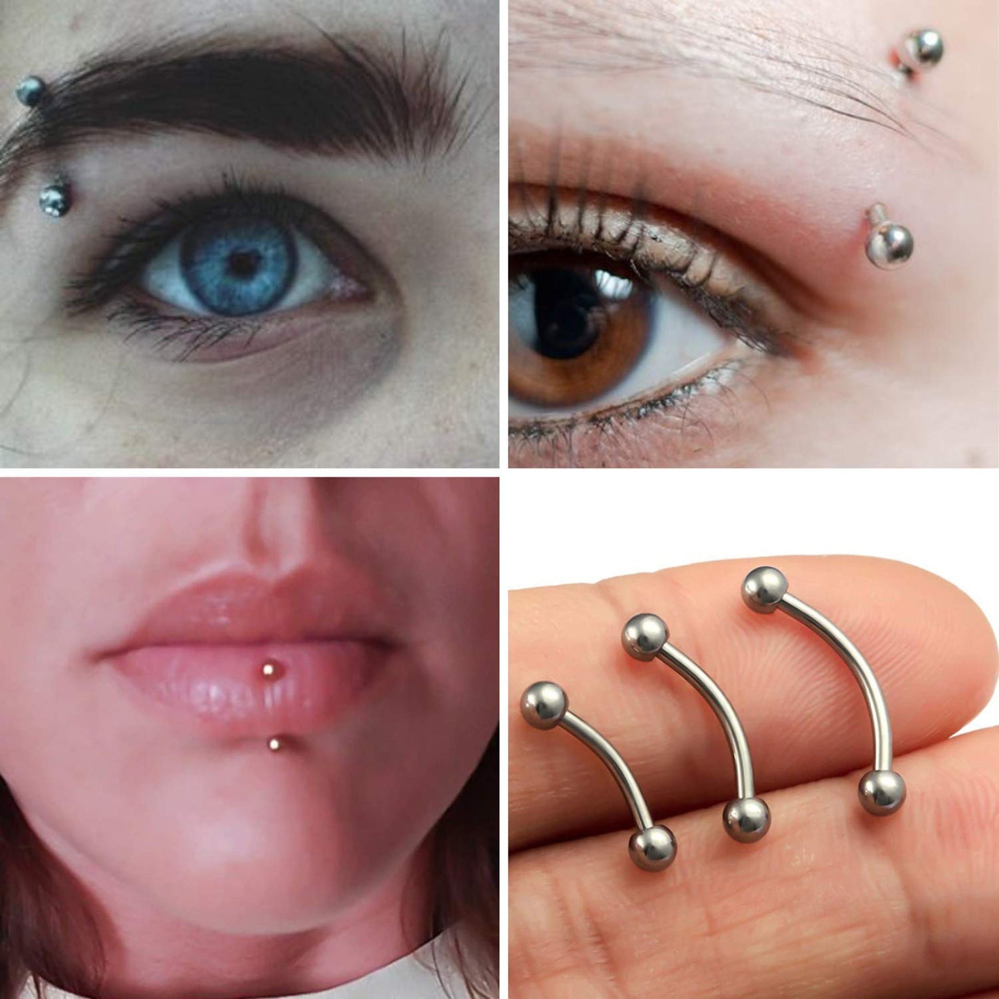 Curved Barbell, Eyebrow Piercing - Bent Barbell Body Piercing for Ear Tragus, Helix Earring Stud ,Daith, Lip, Rook Piercing - Vacuum Plated