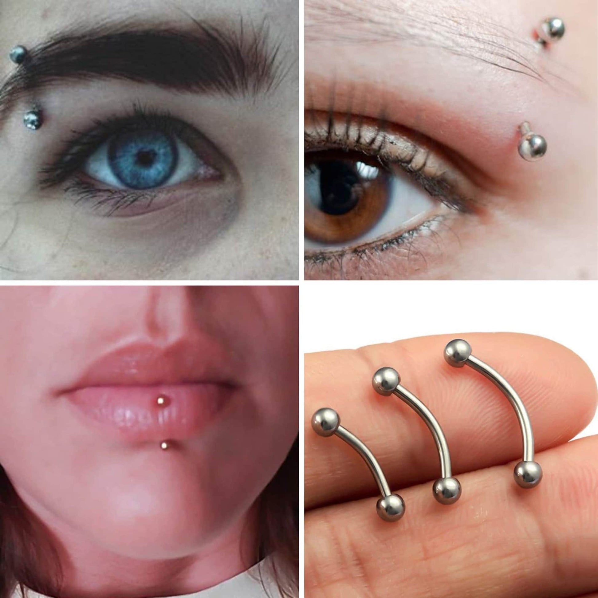 Titanium Eyebrow Ring, Bent Barbell - Rook Piercing with Double Jeweled Gem - Piercing for Ear Tragus, Helix Earring Stud ,Daith ,Lip