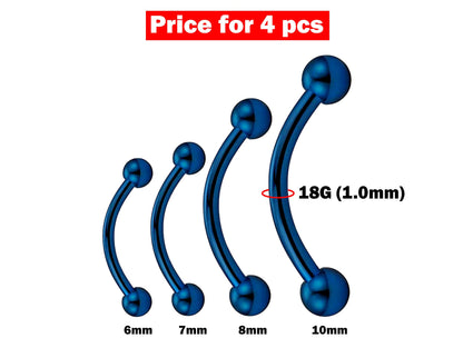 Eyebrow Piercing, Bent Barbell - 4 Pieces Curve Barbell - 6, 7, 8, 10mm - Body Piercing for Ear Tragus, Helix Earring Stud ,Daith and Lip