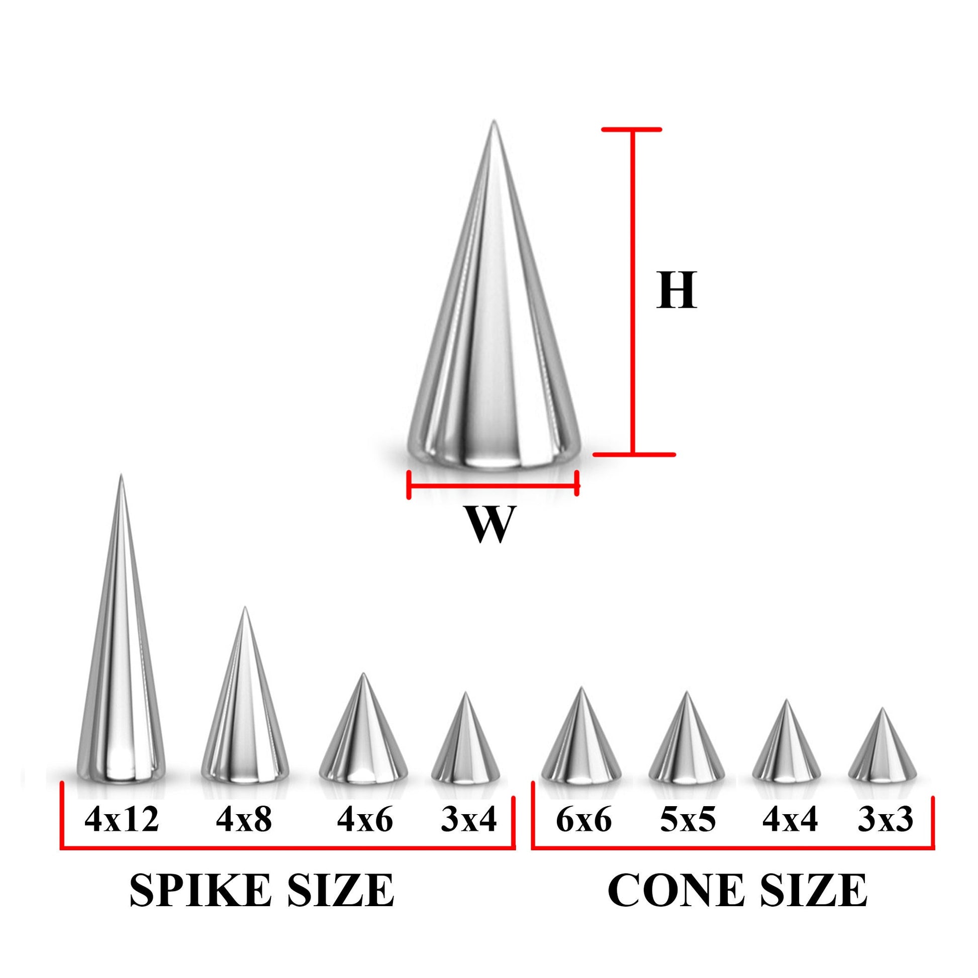 Spike Piercing, Replacement Piercing Parts – 2pcs Spike or Cone Loose Part Attachment for Barbell, Labret, Horseshoe bar Externally Threaded