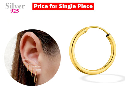 Huggie Earring, Hoop Earring - 1 Piece Unisex Sleeper Hoops From Size 8, 10, 12, 14 and 16mm - Lightweight Round Earrings