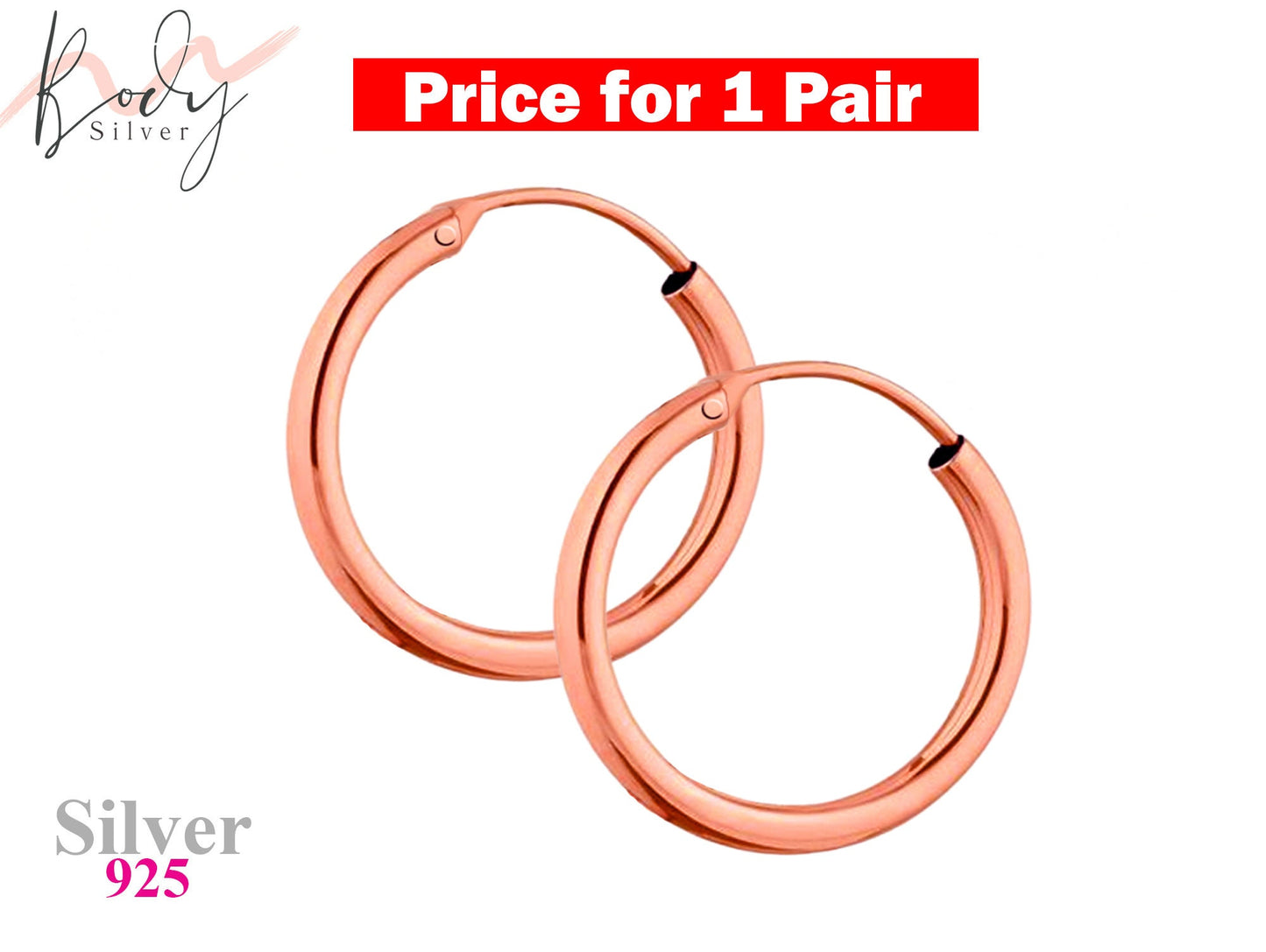 Silver Hoop Earrings, Huggie Earrings - 1 Pair (2pcs) Unisex Sleeper Hoops Size 8mm to 60mm - Lightweight Round Earrings