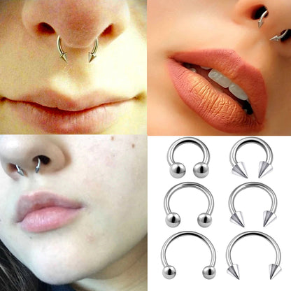 Horseshoe Septum Ring, Cone Circular Barbell - 2 Pieces Ball / Cone Body Piercing - Piercing for Septum Jewelry, Nipple Piercing, Eyebrow