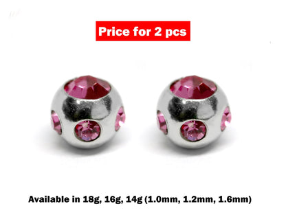 Replacement Piercing Parts Multi Stone Ball Crystal – 2pcs Loose Ball Part - Attachment for Barbell, Labret, Horseshoe Externally Threaded