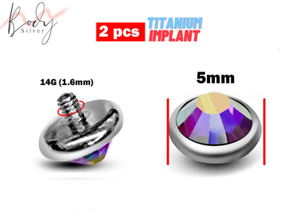 Titanium Dermal Top, Replacement Piercing Parts – 2pcs Dermal Top Crystal Loose Part Attachment for Surface Barbell piercing Implant