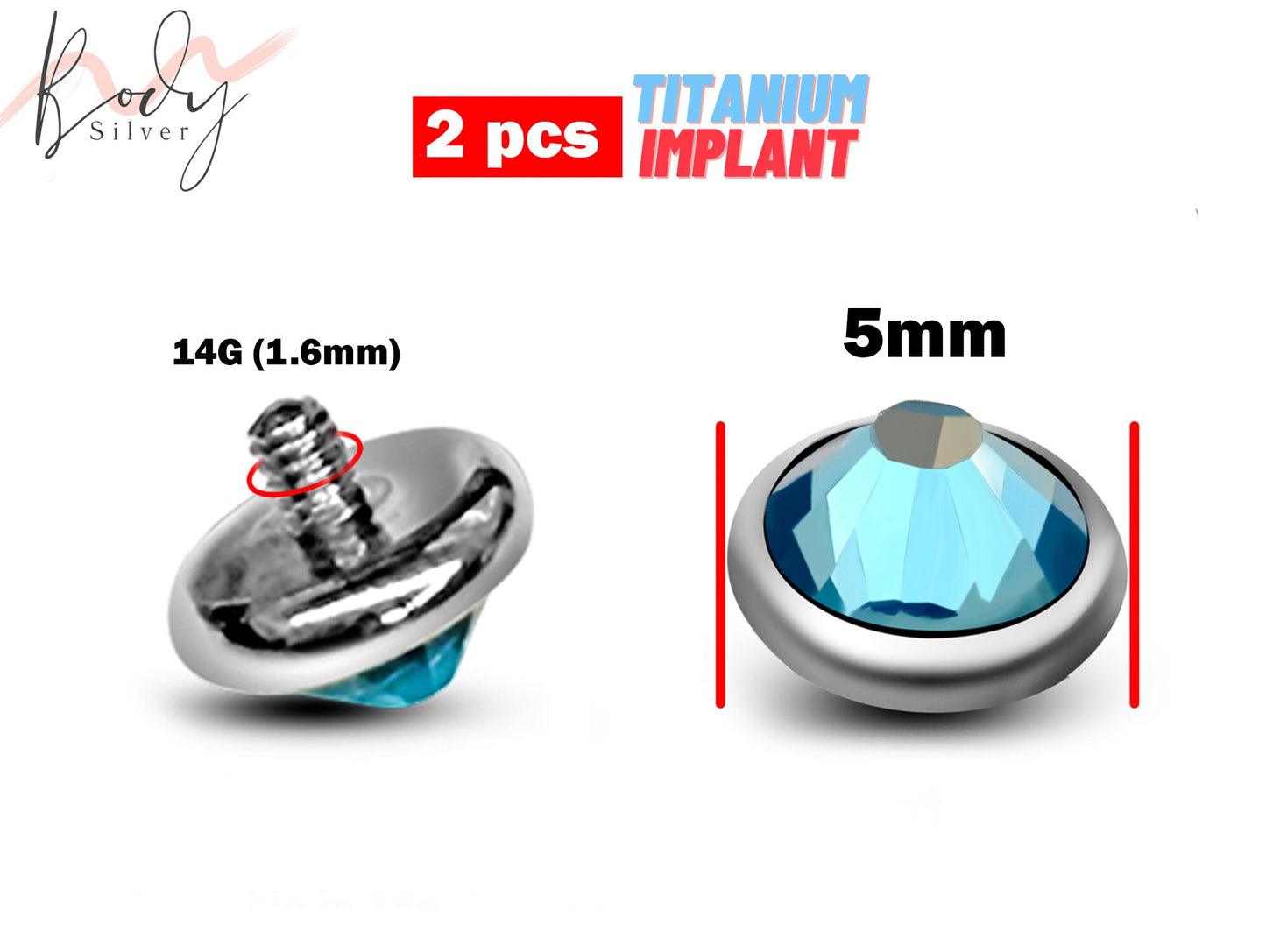 Titanium Dermal Top, Replacement Piercing Parts – 2pcs Dermal Top Crystal Loose Part Attachment for Surface Barbell piercing Implant