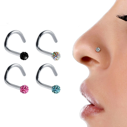 Nose Piercing, Nostril Screw - 5 replacement Balls - Nostril Studs with Ferido Ball CZ Crystals - Body Piercing Nose Jewelry, Nose Pin