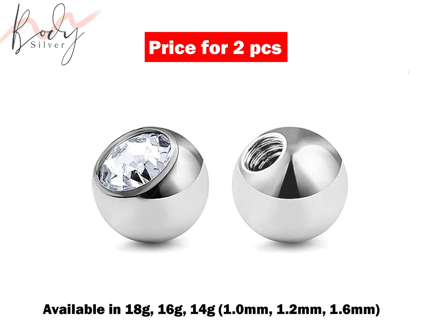 Replacement Piercing Parts Crystal Ball – 2pcs Piercing Gem Ball Loose Part Attachment for Barbell, Labret, Horseshoe Externally Threaded