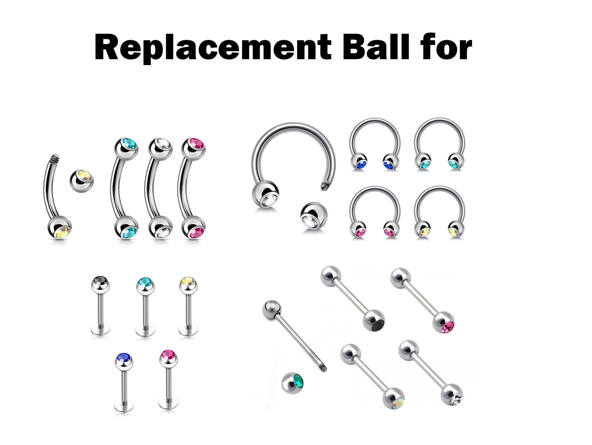 Replacement Ball Parts, Gem Ball Crystal – 5pcs, 10pcs Piercing Ball Crystals attachment for Barbell, Labret, Horseshoe Piercing Jewelry