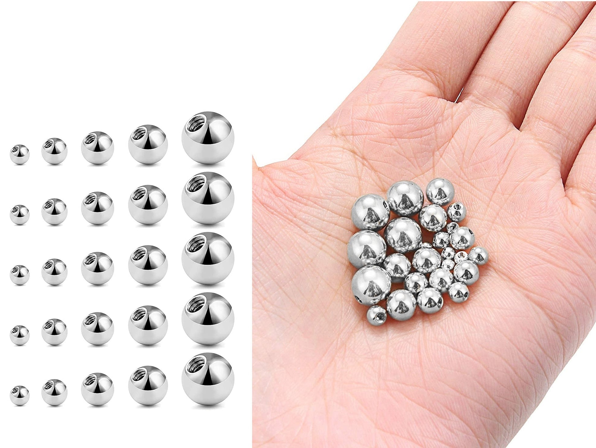 Replacement Balls Piercing Parts – 2pcs Threaded Loose Ball Part Piercing Attachment for Barbell, Labrets, Belly Rings - Vacuum Plated