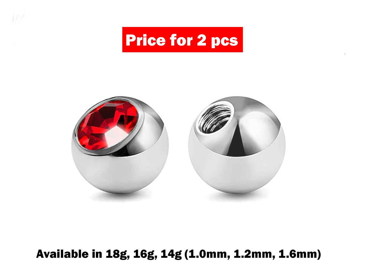 Replacement Piercing Parts Crystal Ball – 2pcs Piercing Gem Ball Loose Part Attachment for Barbell, Labret, Horseshoe Externally Threaded