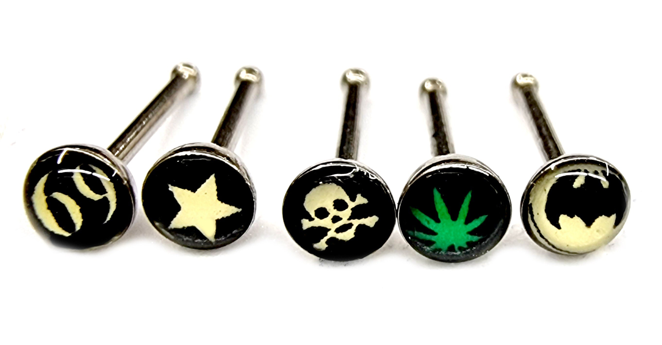 Nose Bone Stud Nose Piercing 18G Nostril Logo Studs 69 Ganja Sk Silver Body Jewellery