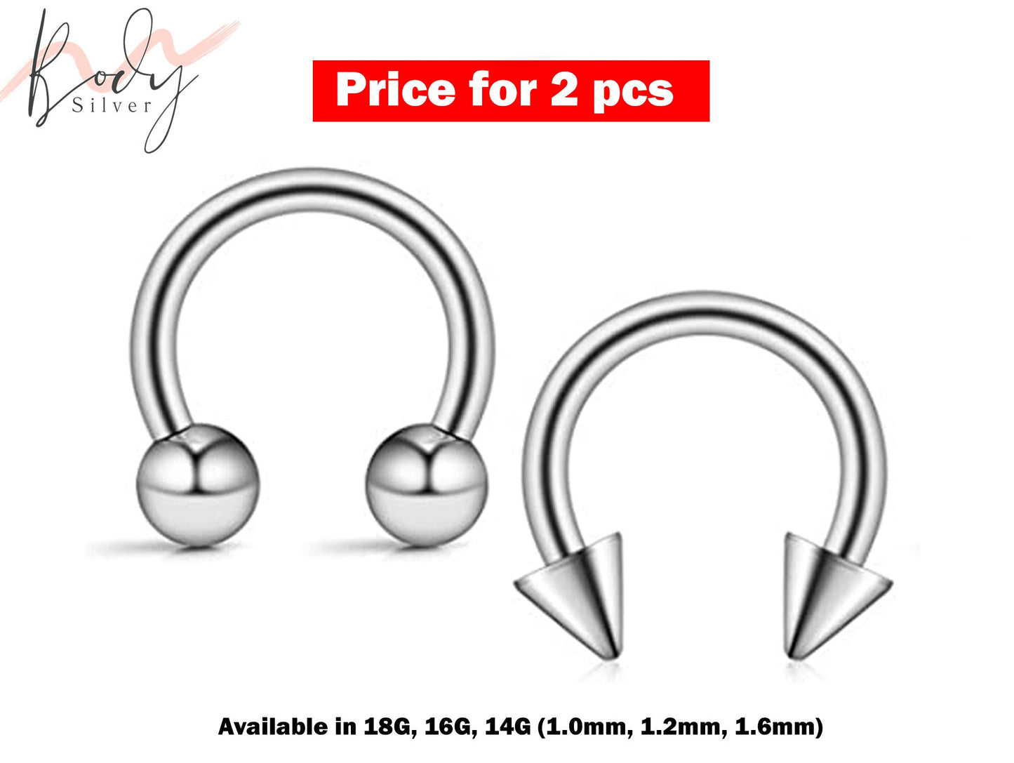 Horseshoe Septum Ring, Cone Circular Barbell - 2 Pieces Ball / Cone Body Piercing - Piercing for Septum Jewelry, Nipple Piercing, Eyebrow