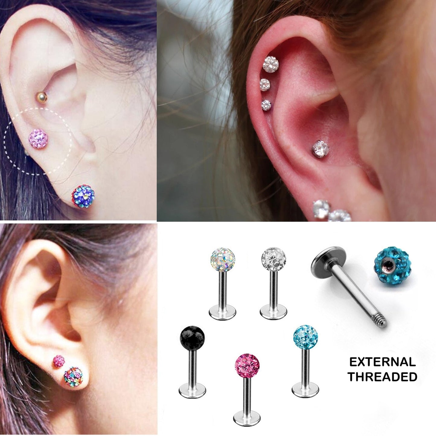 Flat Back Cartilage Earring - Ferido ball Disco Ball Labret Jewelry Body Piercing for Monroe Lip Ring Tragus Helix Earring Stud and more