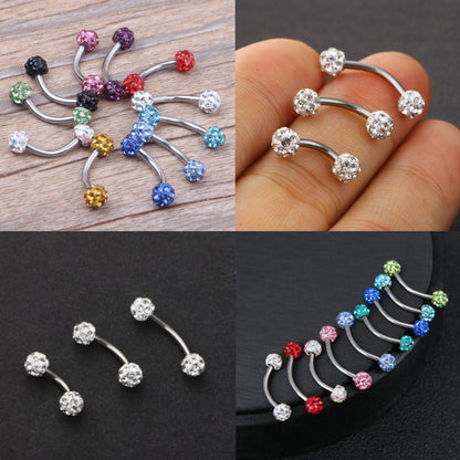 Eyebrow Piercing, Bent Barbell - Curve Barbell with Ferido Crystal Ball - Piercing for Ear Tragus, Helix Earring Stud ,Daith ,Lip