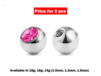 Replacement Piercing Parts Crystal Ball – 2pcs Piercing Gem Ball Loose Part Attachment for Barbell, Labret, Horseshoe Externally Threaded