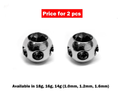 Replacement Piercing Parts Multi Stone Ball Crystal – 2pcs Loose Ball Part - Attachment for Barbell, Labret, Horseshoe Externally Threaded