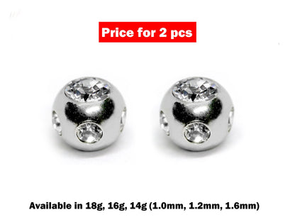 Replacement Piercing Parts Multi Stone Ball Crystal – 2pcs Loose Ball Part - Attachment for Barbell, Labret, Horseshoe Externally Threaded