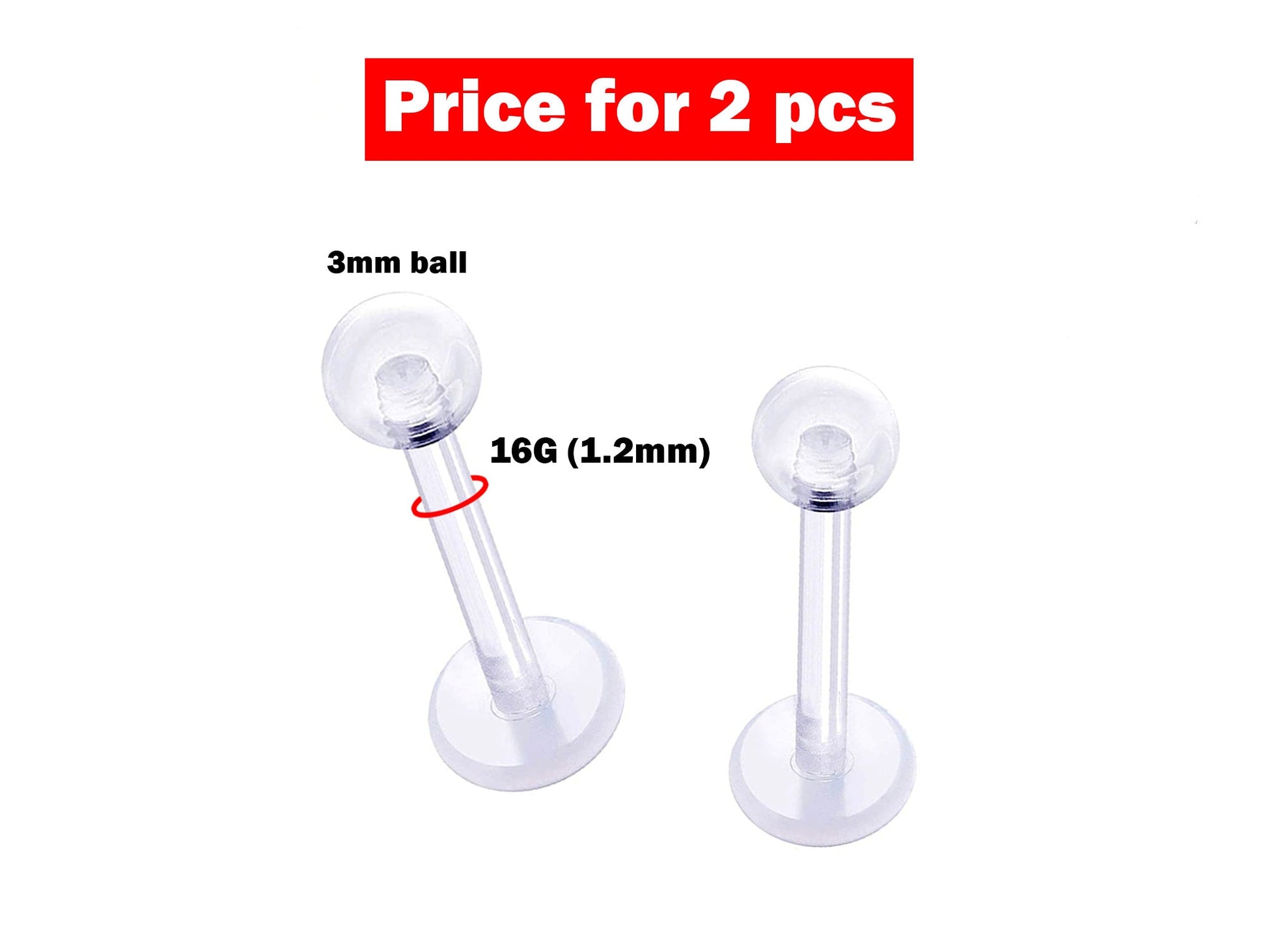 Cartilage Stud, Lip Piercing- 16g Bioflex Labret Jewelry Retainer - 2pcs, 3pcs, 5pcs 10pcs - Flexible Piercing for Monroe Lip ,side labret