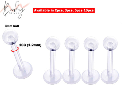 Cartilage Stud, Lip Piercing- 16g Bioflex Labret Jewelry Retainer - 2pcs, 3pcs, 5pcs 10pcs - Flexible Piercing for Monroe Lip ,side labret