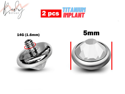 Titanium Dermal Top, Replacement Piercing Parts – 2pcs Dermal Top Crystal Loose Part Attachment for Surface Barbell piercing Implant