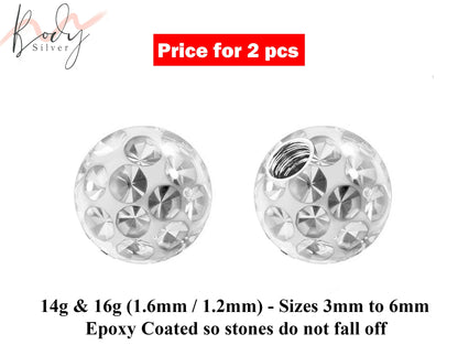 Replacement Piercing Parts, Epoxy Coated Disco Ball Crystal – 2pcs Ferido Ball Threaded Loose Part Attachment for Barbell, Labret, Horseshoe