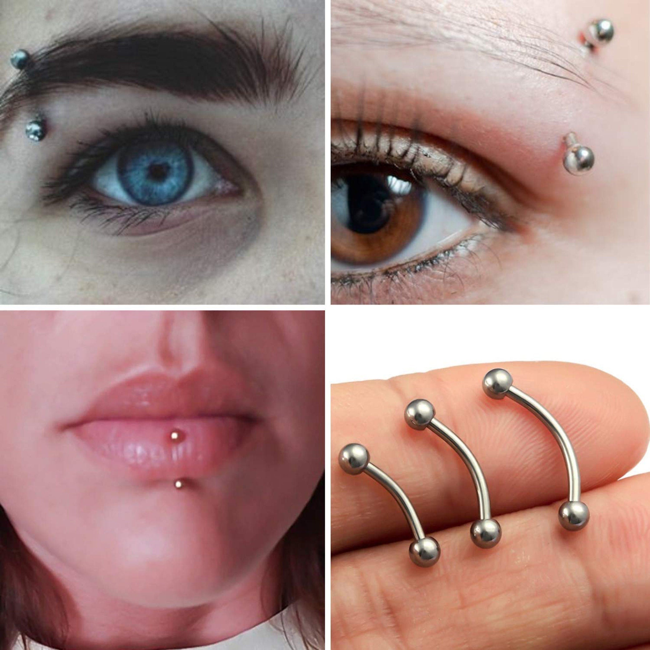 Eyebrow Piercing Bent Barbell 2 Pieces Internally Threaded Eyebrow Silver Body Jewellery