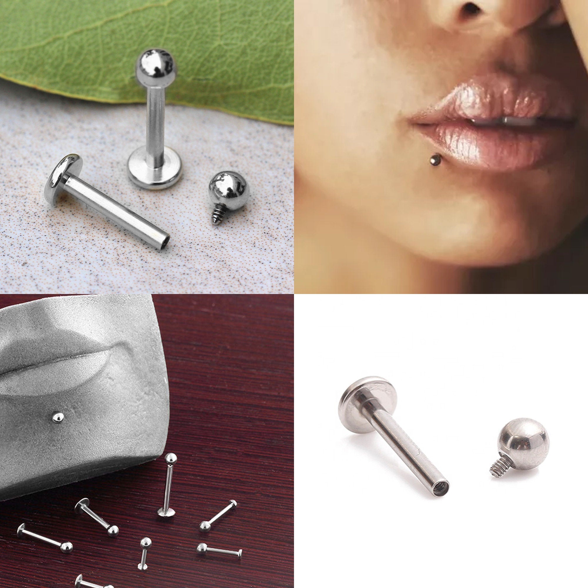 Titanium Spike Labret Stud Lip Piercing Internally Threaded Flat Ba Silver Body Jewellery