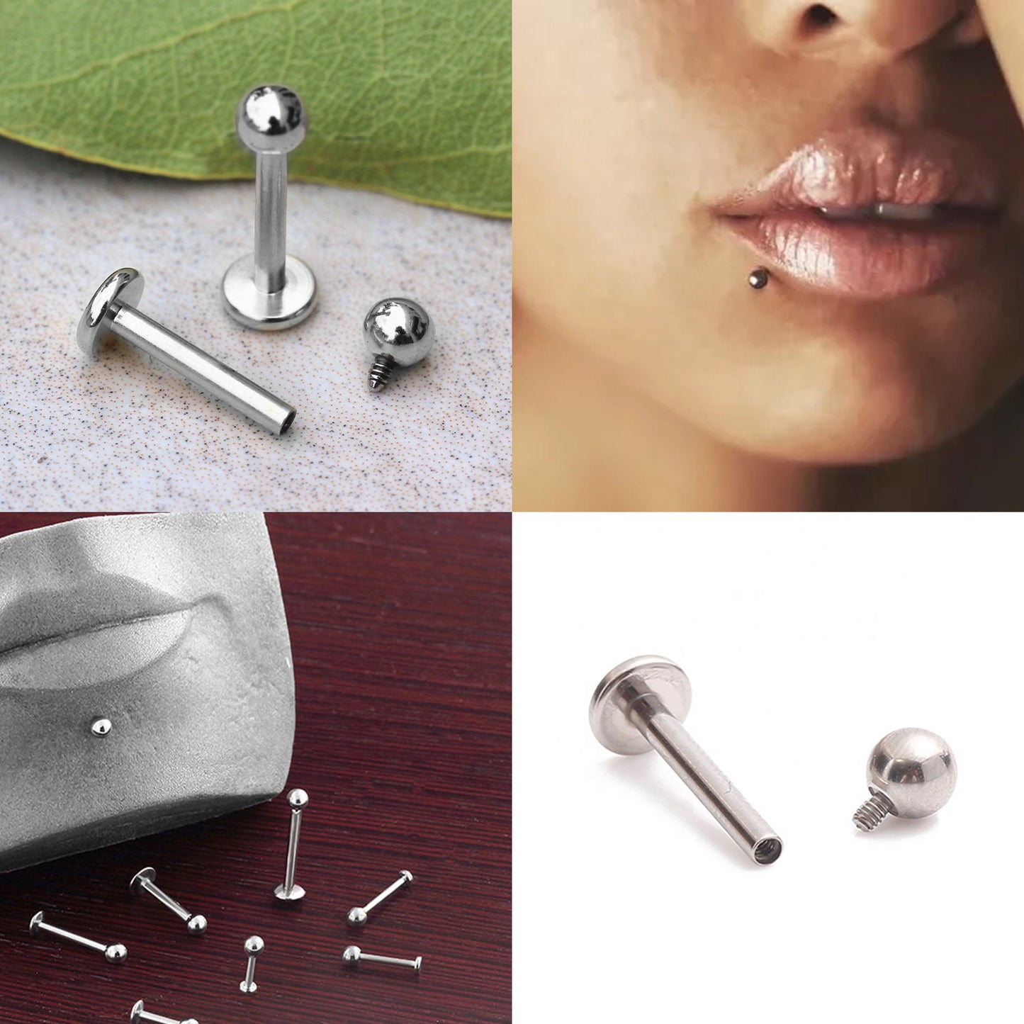 Titanium Spike Labret Stud, Lip Piercing - Internally Threaded Flat Back 16G 14G Lip Labret - Combination Piercing