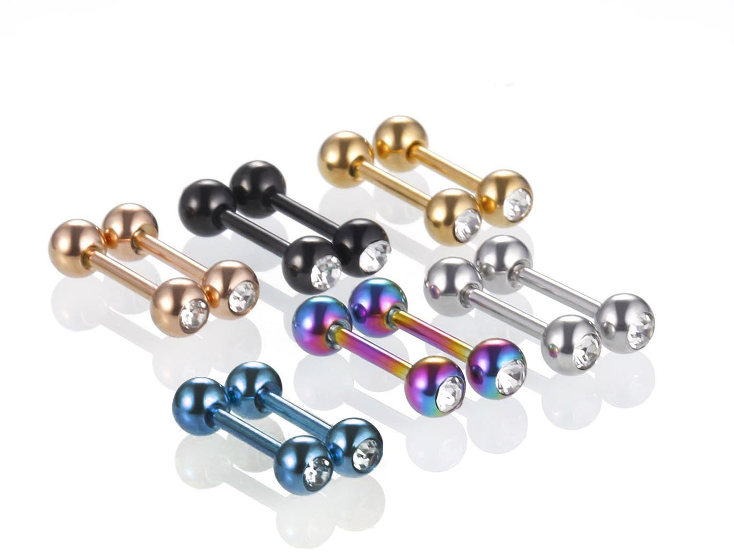 Tongue Barbell, Barbell Earrings- Straight Barbell Piercing with Gem Crystal on Both Sides . Also piercing for Nipple Bar, Nose Bridge